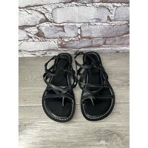 Bernardo Black Leather Gladiator Strappy Thong Sandals Women Sz 7.5M US/38EU